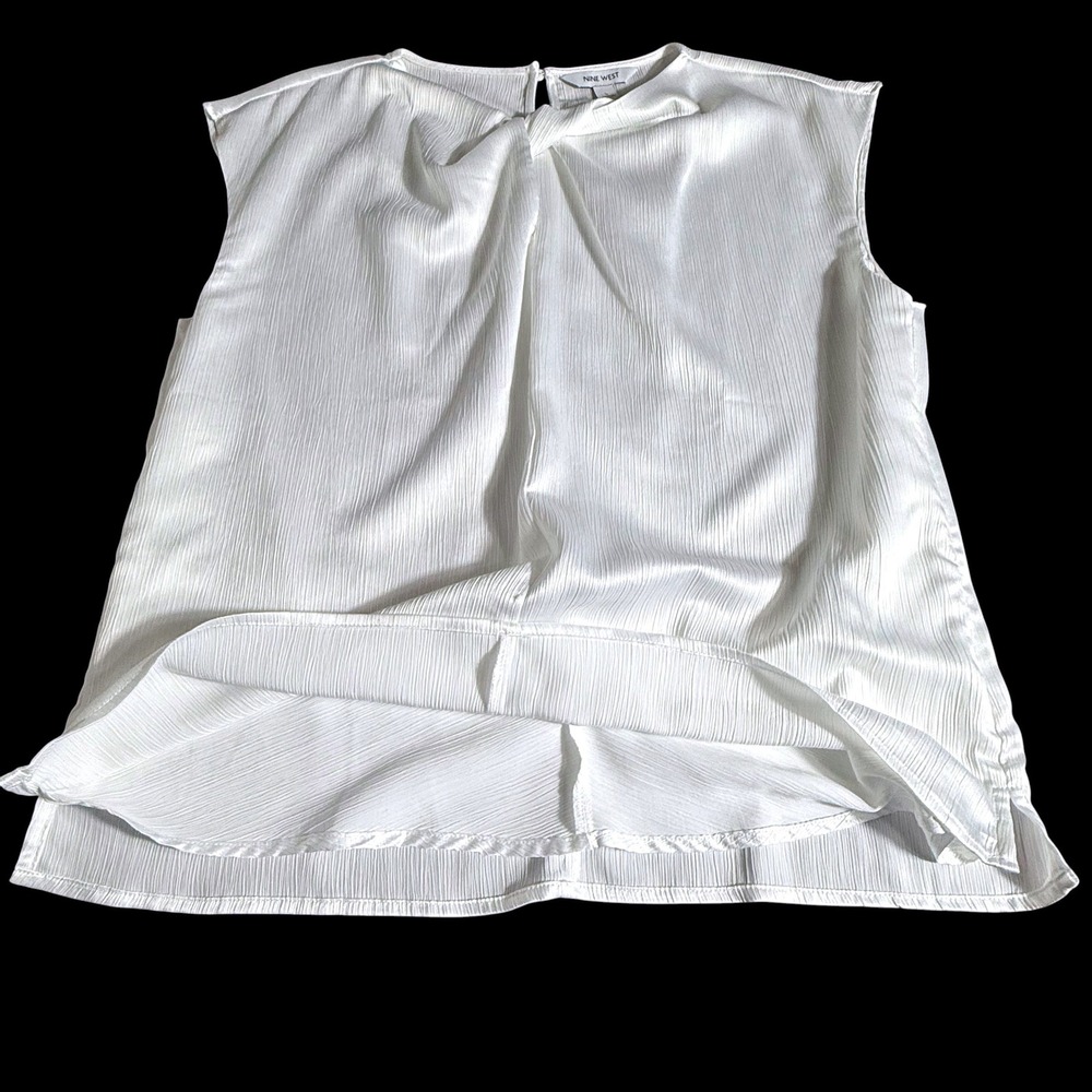 Nine West White Plisse Twist Neck Sleeveless Blouse Top Large RN73277 - Picture 4 of 10